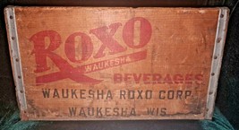 Vintage Wooden Soda Crate Roxo Beverages Waukesha Wisconsin Wood Box - £95.37 GBP