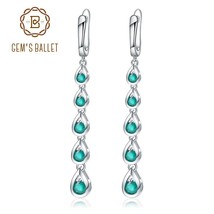 Ballet solid 925 sterling silver drop earrings 3 07ct natural green agate gemstone long thumb200