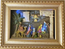 Wall Hanging Nativity Set Framed Gold 3D Lights - £41.53 GBP