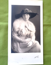 Vintage Photo 1920&#39;s Lady with Large Hat and White Furry Animal Around Her Neck - £7.81 GBP