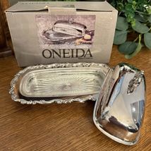 Oneida Georgian Scroll Silverplate Covered Butter Dish 8” w/ Glass Inser... - €33,27 EUR