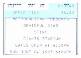 Billet De Concert Grateful Dead Sting 6 Juin 1993 Giants Stadium New Jersey - £39.40 GBP