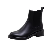 Shoes Women Genuine Leather Chelsea Boots Med Heel Round Toe Boots Thick Heel La - £102.29 GBP