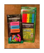 Office Supply Combo-Ticonderoga Neon (10 ct) Pencils &amp; (15 ct) Erasers-NIP - $9.90