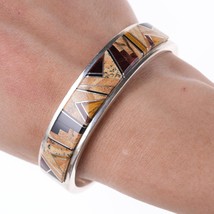 6.5&quot; P. Becenti For Calvin Begay Petrified wood/stone inlay sterling bracelet - £425.71 GBP