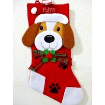 Puppy Dog Christmas Stocking Red Felt Bow Tie Holly Berry Paw Print 18-i... - £12.60 GBP