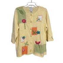 Stitches In Time QVC Cardigan Sweater Yellow Sz L Floral Knit Half Sleev... - $28.71