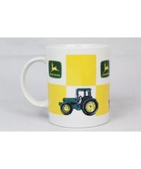 John Deere Tractor Advertising Yellow Checkered Ceramic Coffee Mug Cup 8 Oz - $14.84