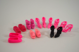 Barbie Doll T-Strap Heels Sandals Flats Shoes Lot of 8 Pairs Pink Black - £26.55 GBP