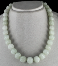 NATURAL INDIAN JADE MELON CARVED BEADS 1 L 568 CARATS GEMSTONE SILVER NE... - £144.28 GBP