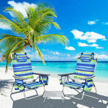 2-Pack Folding Backpack Beach Chair Table Set 5-Position Outdoor Reclining Chair - £191.07 GBP
