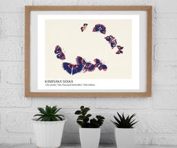 Eight Red and Blue Butterflies Japanese Wall Art Print 30 x 22 in - £31.65 GBP