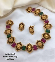 Indian Gold Plated Bollywood Style Choker Necklace Earrings Delicate Jewelry Set - £22.51 GBP