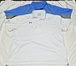 Lot 2 Under Armour UA Shirt Men&#39;s Performance Polo Heat Gear XL Blue White  - $16.44