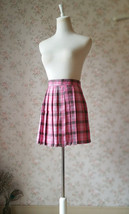 Pink Plaid Mini Skirt Outfit Women Girl Mini Pleated Plaid Skirt (US0-US16)