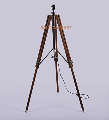 NauticalMart Classical Designer Brown Sheesham Wood Tripod Floor Lamp.