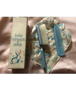 NIB VINTAGE STANLEY BABY HAIRBRUSH AND COMB SET SHIMMERY IRIDESCENT BLUE... - $1,084.17 MXN