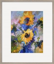 Richard Wallich Sunflowers in Blue Vase Aged White Wash Framed Fine Art Print - £269.47 GBP