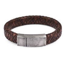 Retro Magnetic Clasp Leather Bracelet for Men Braided Chain Bracelet Punk New Fa - £16.81 GBP
