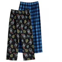 Boys Christmas Lounge Pants Cuddl Duds 2 Pc Set Black Blue Fleece Pajama... - $17.82