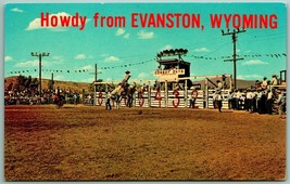 World Championship Rodeo Howdy From Evanston Wyoming WY UNP Chrome Postcard I12 - £6.19 GBP