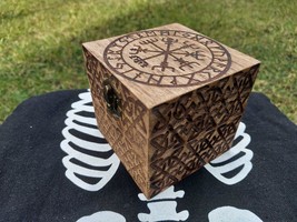 Handmade engraved wooden jewellery box with Viking Vegvisir Runic Compass Pagan - £26.92 GBP