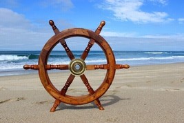 24" Nautical Brass Ship Wooden Wheels Home/Office wall decor Ship Wheel Gift - £108.92 GBP