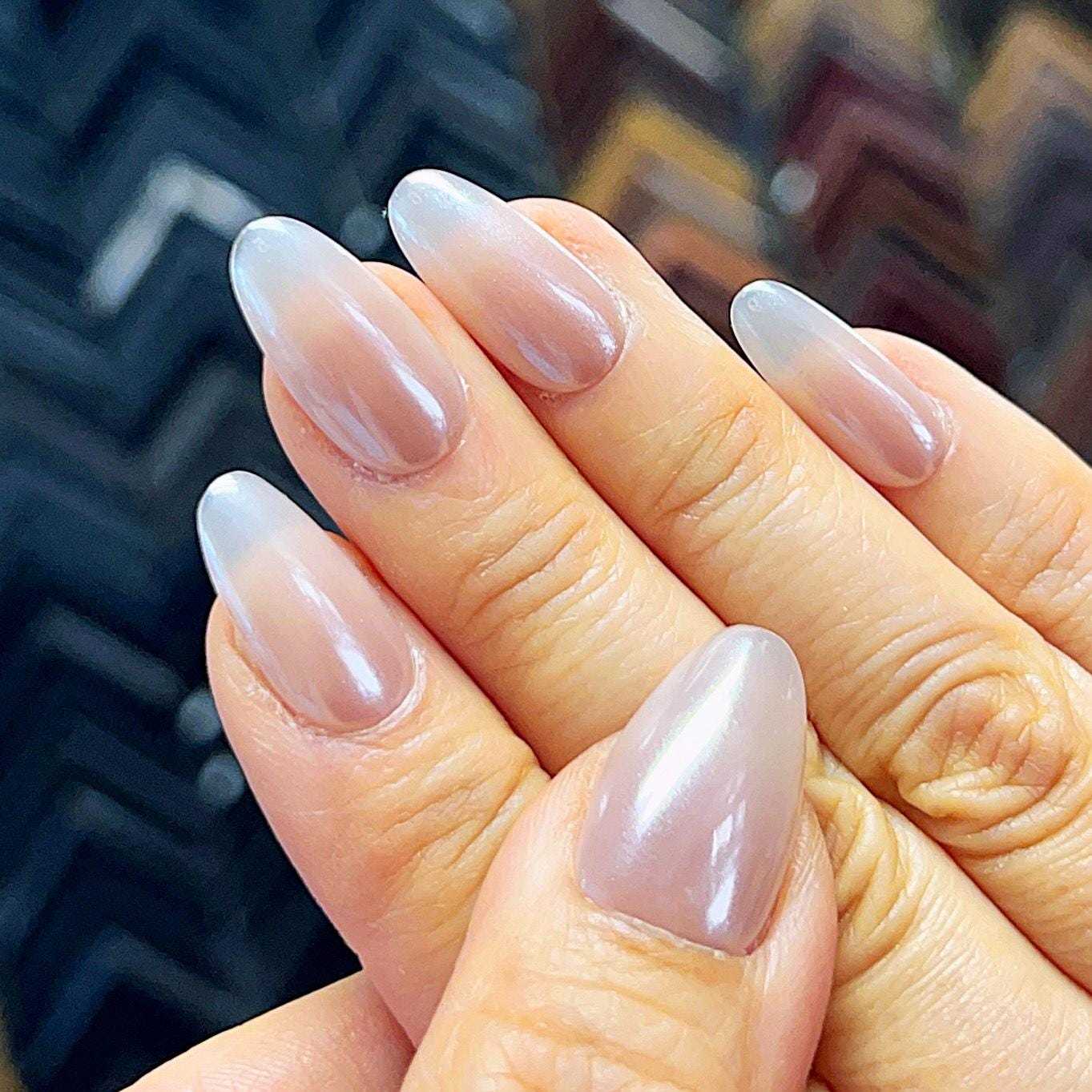 Glazed Pearl Nails – Sheer Milky White Press On Nails with Iridescent Sh... - $23.99