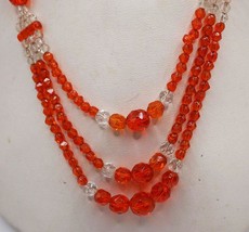 Necklace Jewelry Multi Strand Orange Acrylic 1970&#39;s - £19.45 GBP