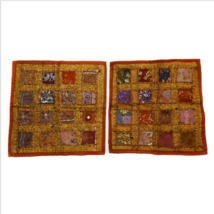 Pair of  Vintage Beaded Patch Work Handmade Pillowcases Cushions Cover Indian - £11.92 GBP
