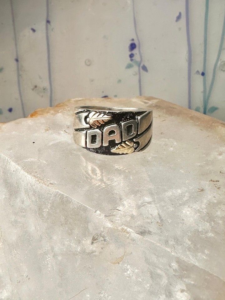 Black Hills Gold ring size 6.50 Fathers Day DAD leaves band sterling silver men Item image 10