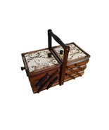 Wooden sewing box, brown storage box, big jewelry box, upholsted expanda... - £82.56 GBP