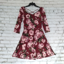 BCX Dress Womens Medium Red Floral Dress 3/4 Sleeve Strappy Caged Back S... - $17.95