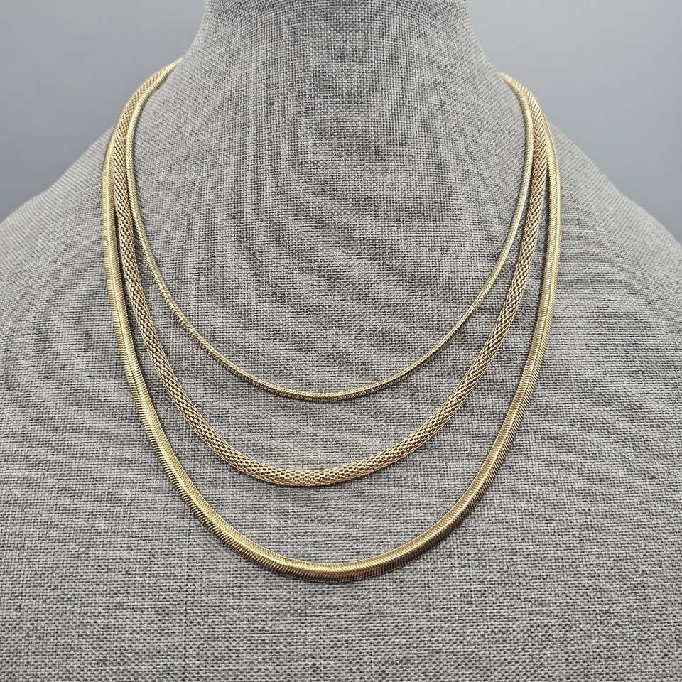 Shofel Bros Necklace Gold Tone Multi Chain Signed SHB Slinky Herringbone - $24.99