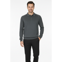 Men's Sweater Knit By BRANGO Turkey Polo Neck Cotton Blend 21228 Charcoal Gray image 2
