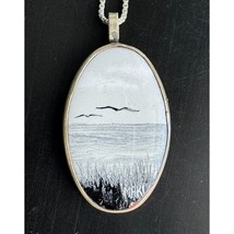 Artist Signed 925 Sterling Silver Seascape Porcelain Pendant Necklace Sky - $47.52