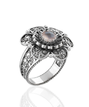 Filigree Art Pink Chalcedony Gemstone Women Silver Statement Ring - £28.50 GBP