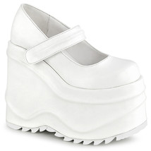 DEMONIA WAVE-32  Women&#39;s White Punk 6&quot; Wedge Platform Maryjane Strap Shoes - $69.95