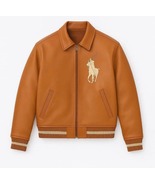 Men's Polo Leather Bomber Jacket, Beautiful Fashion Leather Jacket - $325.00