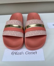 Michael Kors Brandy Metallic Striped Logo Slide Sandal- Sherbert - £52.40 GBP