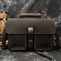 MAHEU Retro large capacity leather men&#39;s briefcase top layer leather laptop bag  - £157.69 GBP
