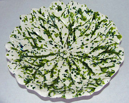 Vintage Art Pottery Green Flecked Leaf Shape Bowl - $14.95