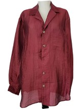 Chico&#39;s Design  Red crinkle long sleeve Shirt Blouse womens size 2 Large - £11.79 GBP