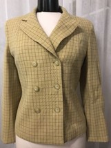 Ann Taylor Women&#39;s Blazer Pure Wool Tan 3 Button Plaid Lined Stretch Size 4 - £34.05 GBP