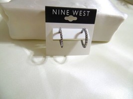 NIne West 3/4&quot;Grey/Silver Tone Cubic Zirconia Hoop Earrings E958 - $9.59