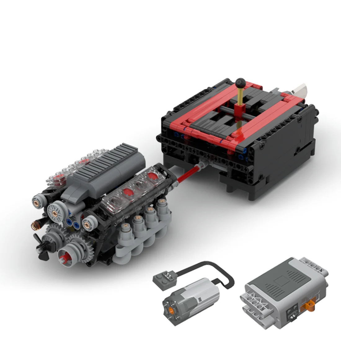 V8 Engine with Gearbox Tech Engine Model Particle Building Blocks MOC S - £104.14 GBP
