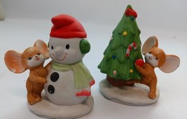 Vintage Homco #8905 Snowman and Christmas Tree with mice.  2 small chips. - £14.35 GBP