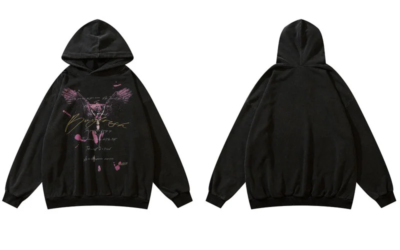  Hoodie Sweatshirt Streetwear Hip Hop Graphic Print  Goth  Wash Hooded  Harajuku - £439.62 GBP