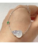 18K Solid White Gold Highly-translucent Natural White Jadeite Gourd Brac... - $424.00