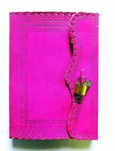 jaald 10&quot; Leather Journal with Lock Writing Pad Blank Notebook Handmade Pink  - £33.08 GBP